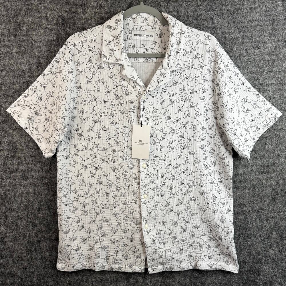 Thomas Sterling Men's Cotton Button Shirt Small Abstract Vine Print NWT
